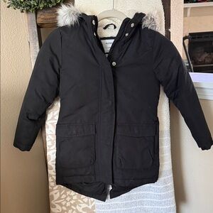 Old Navy Black Hooded Winter Coat with Faux Fur Trim